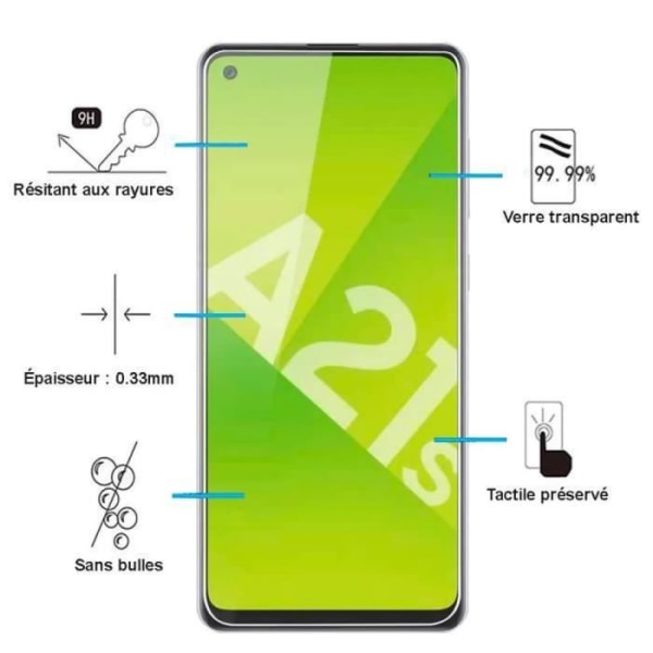 Fodral till Samsung Galaxy A21S med 2x härdat glas, genomskinligt fodral + stötsäkert skärmskydd