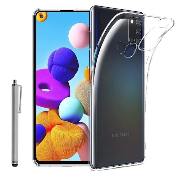 För Samsung Galaxy A21S 6,5" SM-A217F: UltraSlim Gel Silikonfodral och Perfect Fit + Stylus Penna - TRANSPARENT