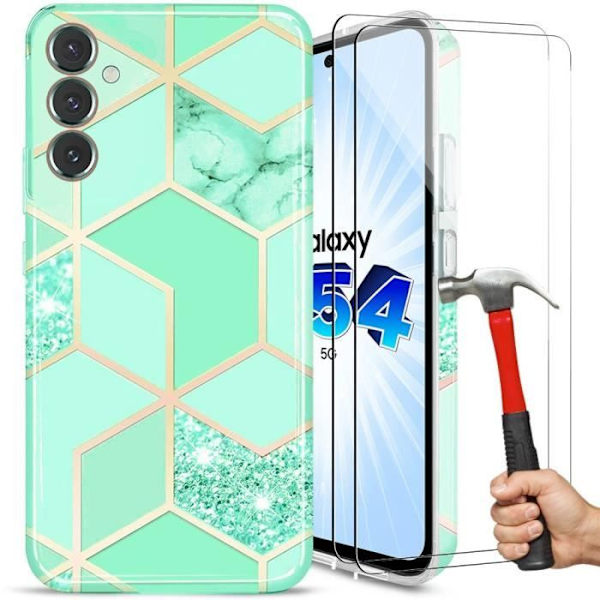 Fodral för Samsung Galaxy A54 5G, 2 härdade glasögon - tunt och elegant skydd, resistent turkos