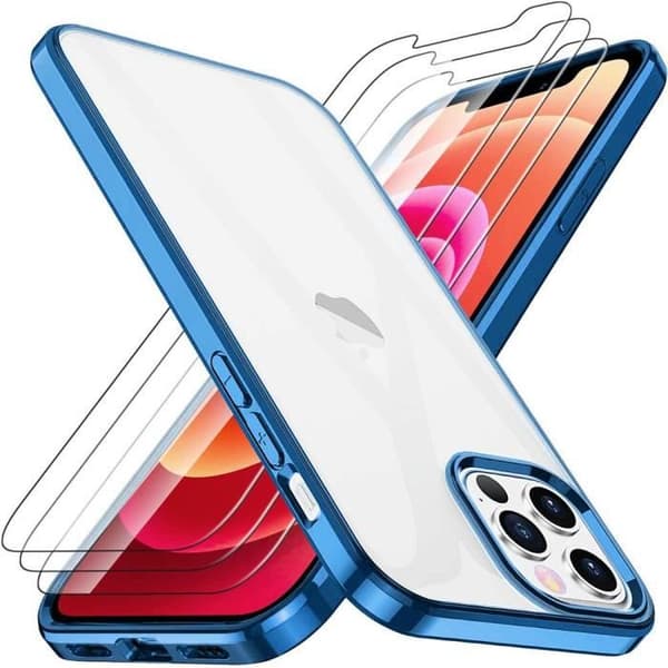 Coque - för iPhone - 13 Pro Max - Blå - 2 Härdade Glas - Mjuk Blå