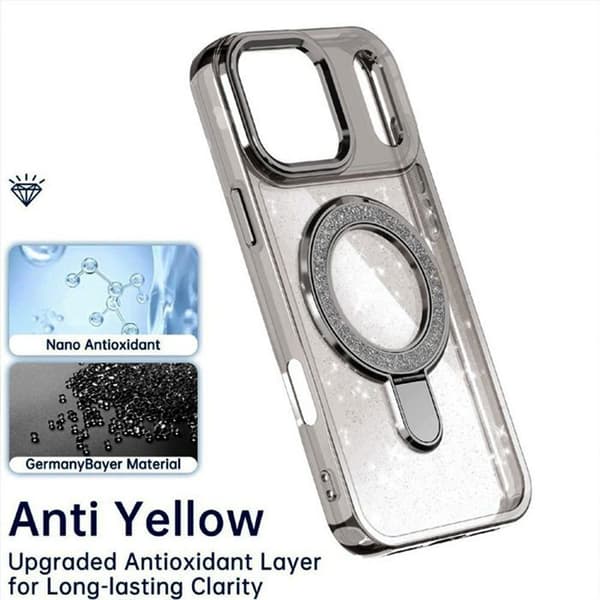Skyddande Skal - BOOLING - för iPhone 17 Pro - med Glittrande Magnetring - Grå - 2 Glas Grå