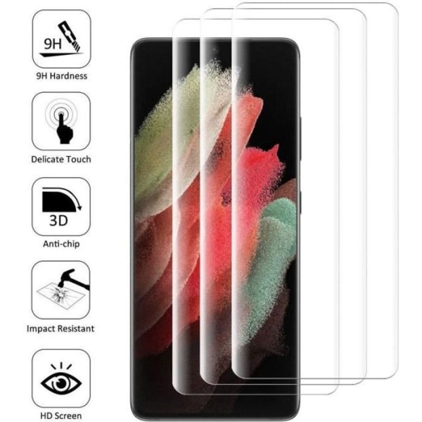 För Samsung Galaxy S21 Ultra 5G 6,8": Lot-pack med 3 skärmskyddsfilmer av härdat glas med motståndskraftig böjd kant - Transparent