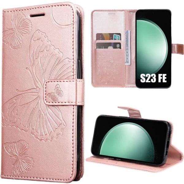 Fodral för Samsung Galaxy S23 FE, stötsäkert skydd Syntetläder fjärilsmönster - Rosa (ej för S23) Rosa