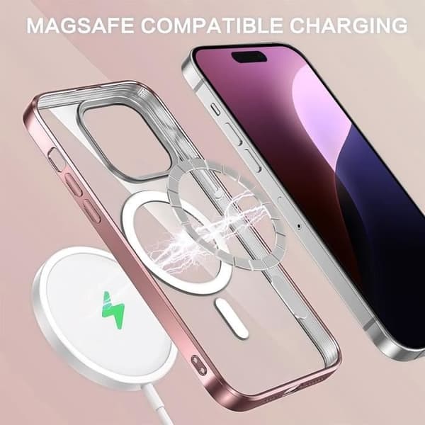 Skyddsskål - BOOLING - för iPhone 16 Pro - Transparent - Rosa - Snabbladdning utan tråd Rosa