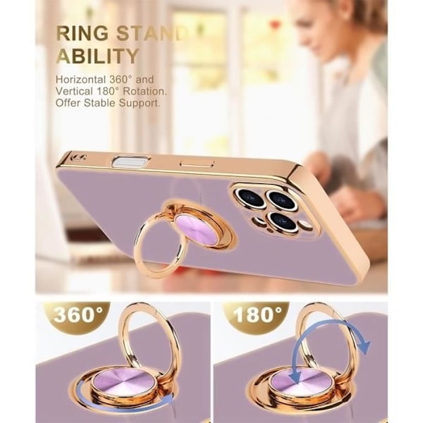 Silikonfodral - iPhone - 16 Pro - Lila - Stötresistent - 360° Rotterande Ring Lila