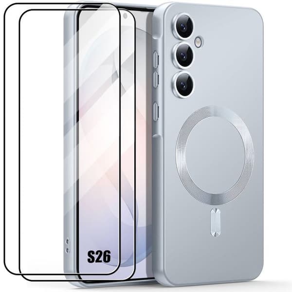 Magnetisk Skal - BOOLING - för Samsung Galaxy S26 - Repellerande Silikon - Silver - 2 Glas Silver
