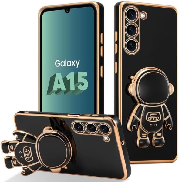 Fodral till Samsung Galaxy A15 4G-5G - Svart - Elektropläterad Astronaut Folding Stand Fodral, stötsäkert skydd i solid silikon
