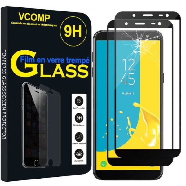 VCOMP - Paket med 2 färgade skärmskyddsfilmer i härdat glas - SVART - För Samsung Galaxy J6 (2018) - On6 (2018) 5,6"