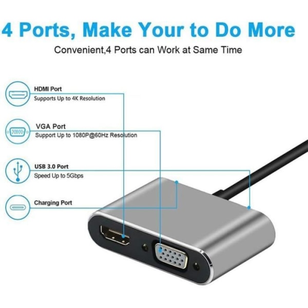 USB-C-adapter - BOOLING - 4 i 1 - HDMI 4K - VGA hona - USB 3.0 och PD-port 87W