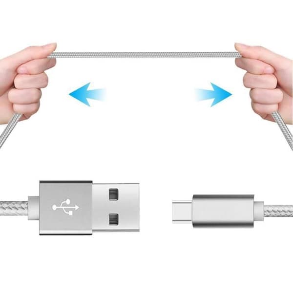 USB Typ C-kabel, 1M, för telefon -Silvernylon