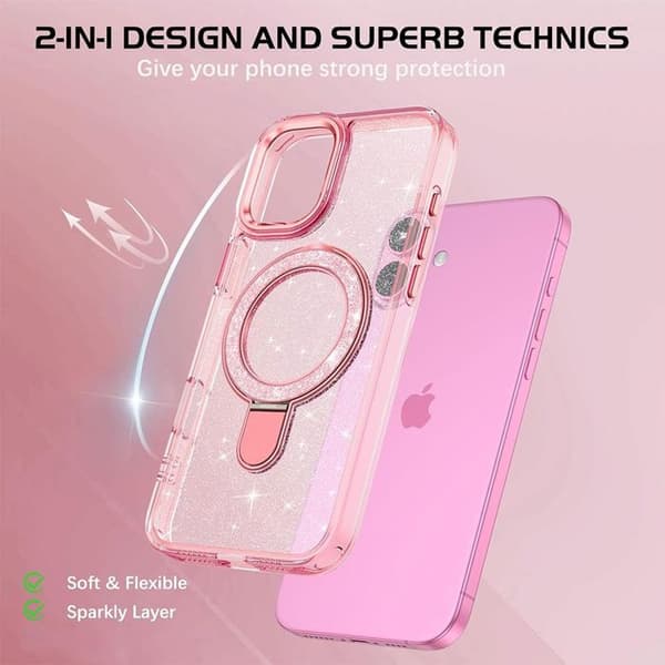 Skyddsskal - BOOLING - för iPhone 17 - Stötsäker PC Silikon Magnetisk Ring Rosa - 2 Skyddsglas Rosa