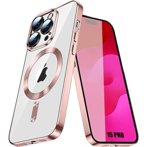 Skyddsfodral - BOOLING - för iPhone 15 Pro - Stötsäker silikon - Transparent - Rosa Rosa