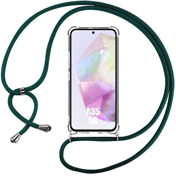 Stötsäkert fodral till Samsung Galaxy A35 5G - Stötsäkert skydd i transparent silikon med midnattsgrön sladd