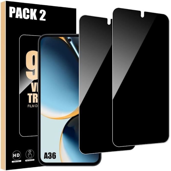 Skyddande film - Samsung - Galaxy A36 - Härdat glas - Anti-spion - Pack om 2 Svart