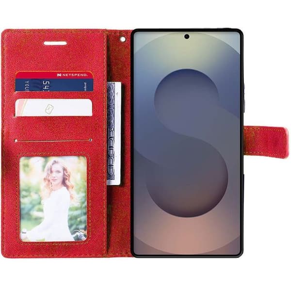 Coque för Samsung Galaxy S25 Ultra - BOOLING - Röda Läder Effektskydd 360° Röd