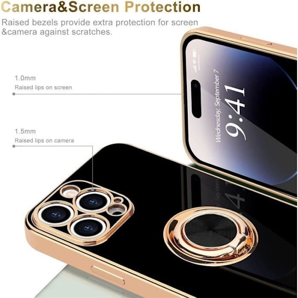 Cover til iPhone 16 Plus - Stødsikker TPU Silikone med Roterende Ring Holder Sort