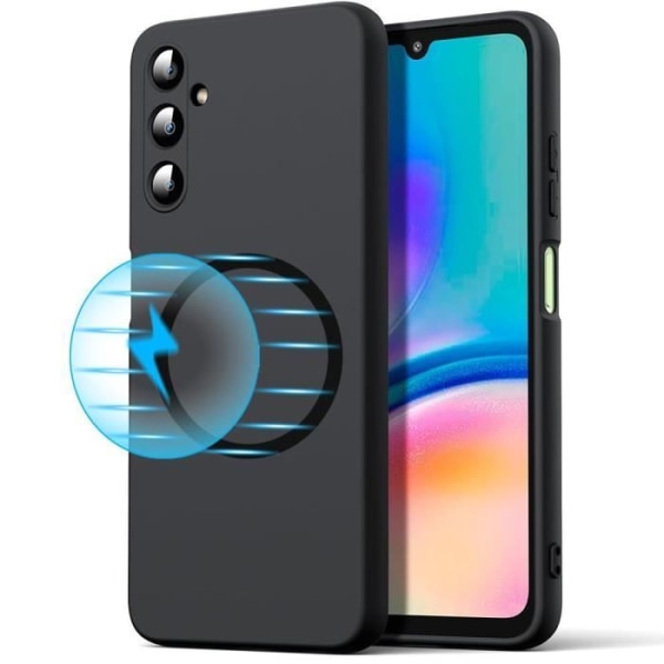 Silikonfodral för Samsung Galaxy A05s (ej för A05), stötsäkert skydd med mattsvart metallcirkel