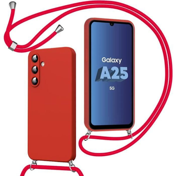 Coque - Samsung - Galaxy A25 5G - Stöttålig - Justerbar Rem - Röd Röd