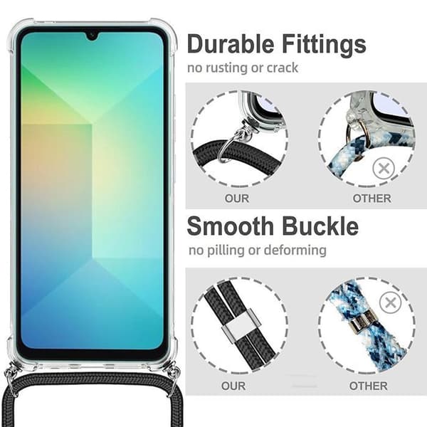 Coque för Samsung Galaxy A06, Stöttålig med Rosa Snöre - BOOLING® Transparent
