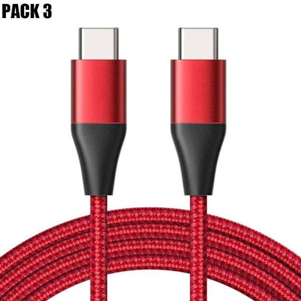 3 Snabb USB-C till USB-C-kablar för Google Pixel 9 - 9 Pro - 8 - 8a - 8 Pro - 7 - 7a - 7 Pro - 6 - 6 Pro - Förstärkt nylon 1M Röd Röd