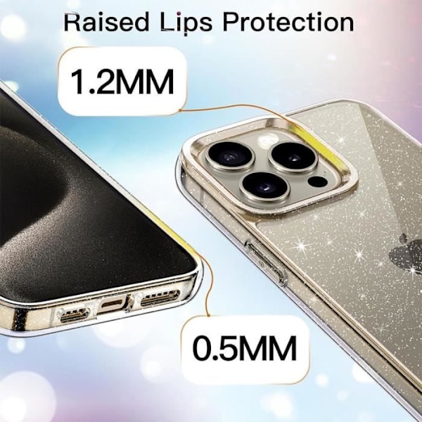 Fodral och 2 härdade glasögon för iPhone 16 Pro, genomskinligt anti-skrapfodral med glittereffekt Gennemsigtig