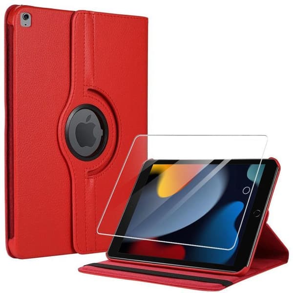 Coque + Härdat Glas - BOOLING - för iPad 10,2" - Rotera 360° - Röd - Optimal skydd Röd