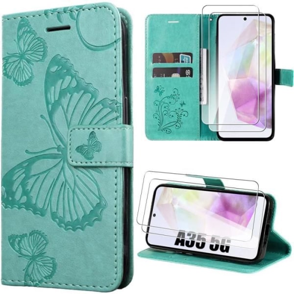 Skyddande skal - BOOLING - Samsung Galaxy A35 5G - Grön - Styliserad fjäril - Syntetläder Grön