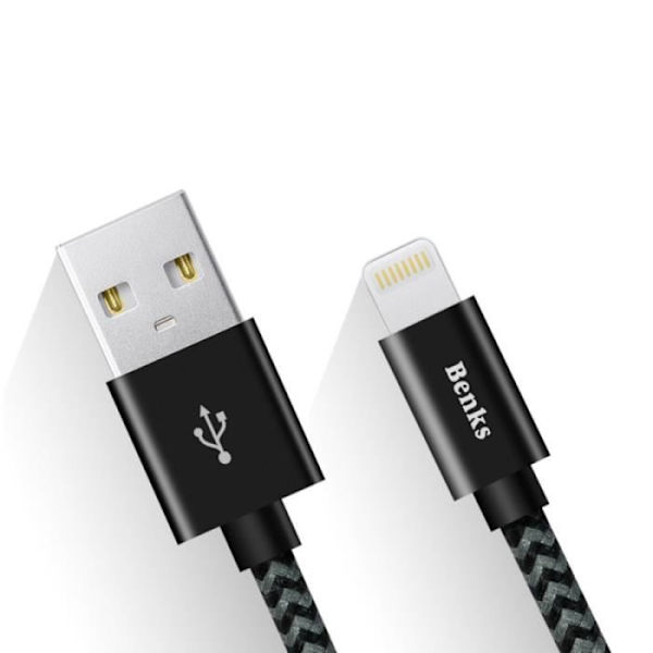 iPhone-kablar Benks bärnstensfärgad nylonflätad 0,25 m 2A 8-stift till USB datasynkronisering metallkabel för Plus 7 iPhone 6 6s iPad Air Mini Svart
