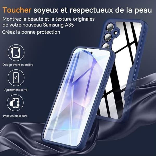 Coque 360 - BOOLING - för Samsung Galaxy A35 5G - Hel skydd - Ripskydd - Blå marinblå