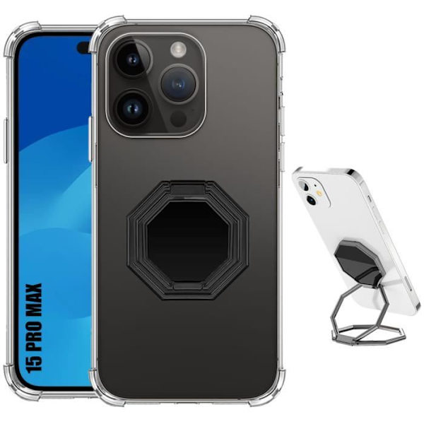 Coque - BOOLING - för iPhone 15 Pro Max - Silikon - Justerbart Metallstöd - Flexibel Transparent