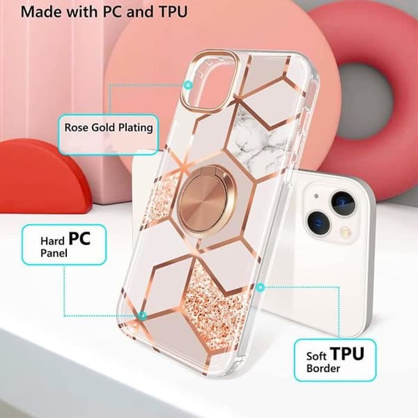 Coque - BOOLING - för Samsung Galaxy S22 - Rosamarmor - Stötresistent - 360° Stödring Rosa