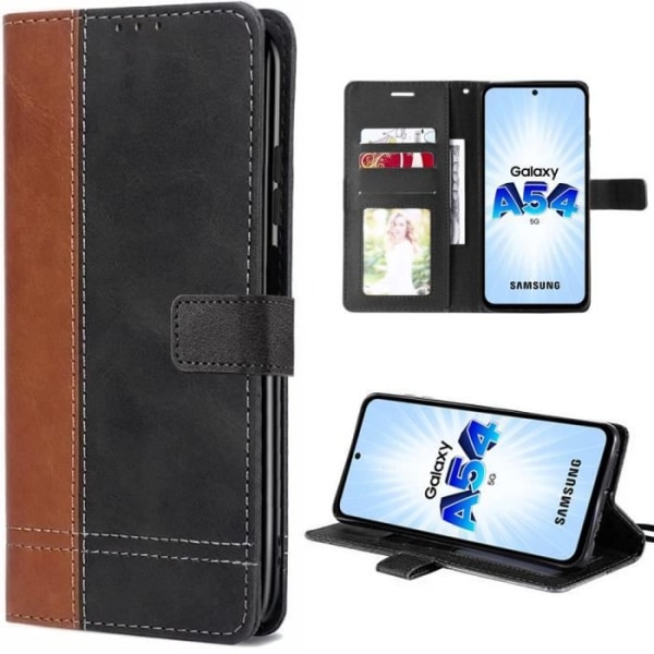 Fodral för Samsung Galaxy A54 5G Skyddande tvåfärgat syntetiskt läder Anti-Scratch Brun-Svart kastanj
