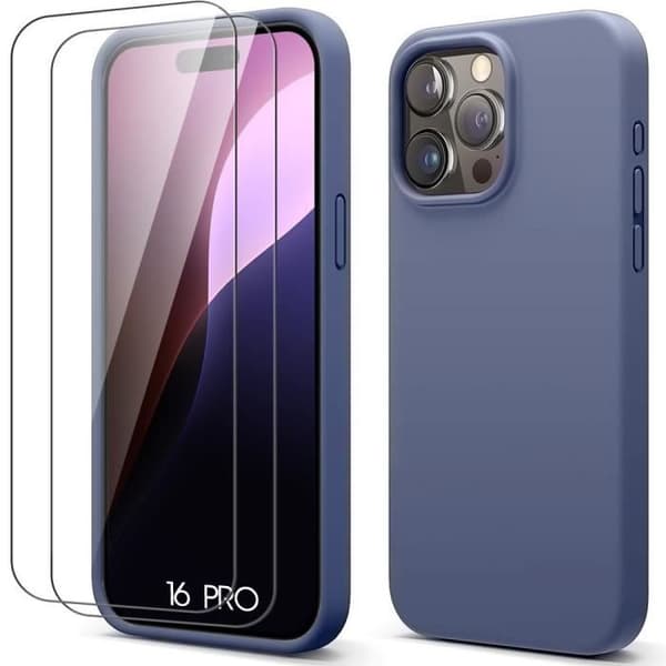 Skyddsskal - BOOLING - för iPhone 16 Pro - Flytande Silikon - Slim - Mörkblå Midnattsblå