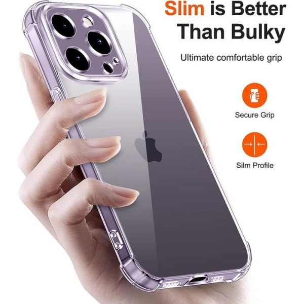 Silikone cover til iPhone 14 Pro (6.1") Stødsikker slank gennemsigtig + 2 hærdet glasskærm Transparent