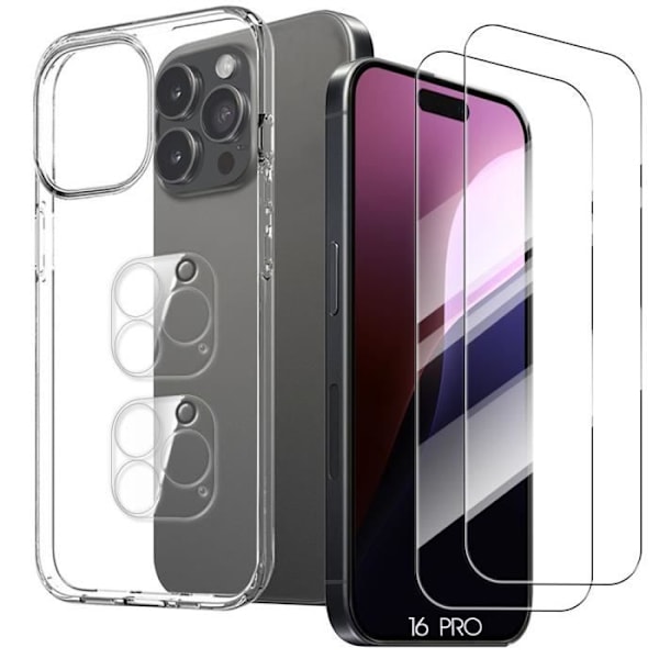 Skyddande skal - BOOLING - iPhone 16 Pro - Transparent silikon - 2 härdat glas - Rep-resistant Transparent