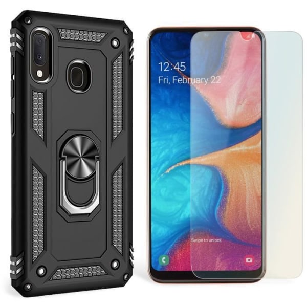 Coque og Tempereret Glas - NALIA - Galaxy A20e - 9H - Magnetisk Bilholder - Rotationsring