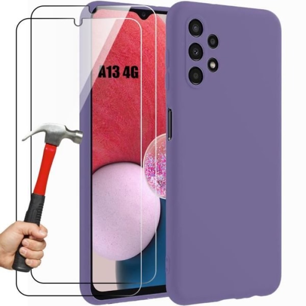 Fodral + 2 härdade glasögon för Samsung Galaxy A13 4G (inte för A13 5G) - Smal silikonskydd Stötsäkert Anti-Scratch Mörklila