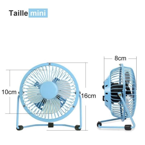 Mini USB Bord Desk Fan Metal Letvægts Silent 360° Swivel Cooling Blue