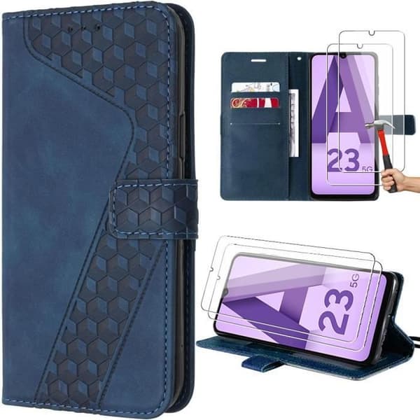 Skyddshölje - Booling - för Samsung Galaxy A23 5G - PU-läder - Kortfack - Fällbart stativ marinblå