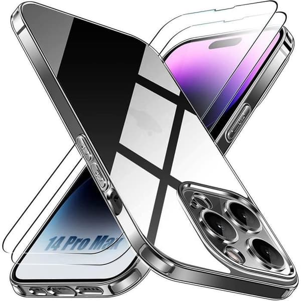 Coque - Premium - för iPhone 14 Pro Max - Transparent silikon - Chockresistent - 2 Härdat glas Transparent