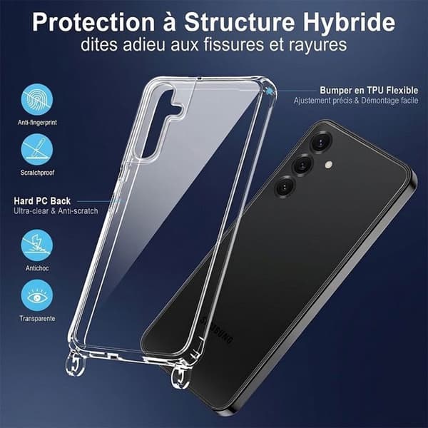 Skyddsfodral för Samsung Galaxy A17 4G/5G, Solid Transparent Skydd med Blå Rem Vit, Blå, Marinblå, Transparent