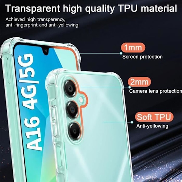 Skyddsfodral - BOOLING - Samsung Galaxy A16 5G - Stötsäker TPU - Transparent - 2 härdade glasögon Transparent