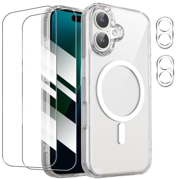 Skyddsskal - BOOLING - för iPhone 16 - Hård - Magnetring - 2 härdade glas