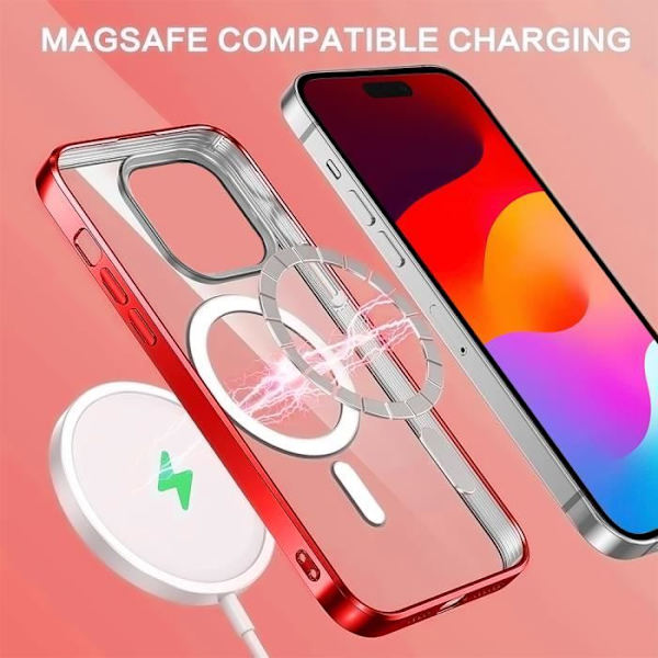 Fodral till iPhone 15 med magnetiskt cirkelskydd Stötsäkert Transparent Shiny Outline Röd Röd