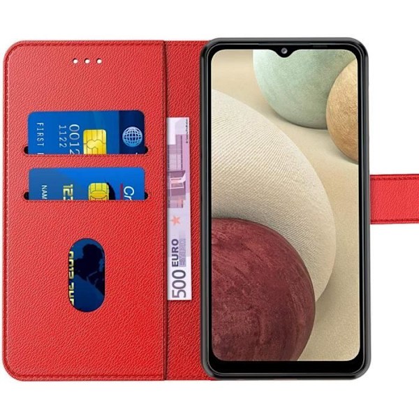 Set med 2 härdade glasögon och fodral för Samsung A14 4G/5G Red Anti-Scratch 360 Protection Leather Effect Röd