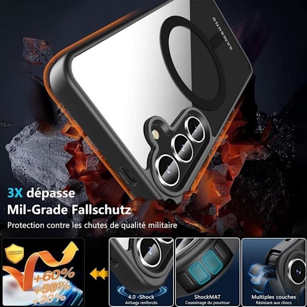 Fodral + 2 härdade glasögon för Samsung Galaxy A06, fodral med magnetring, stötsäkert skydd svart kant