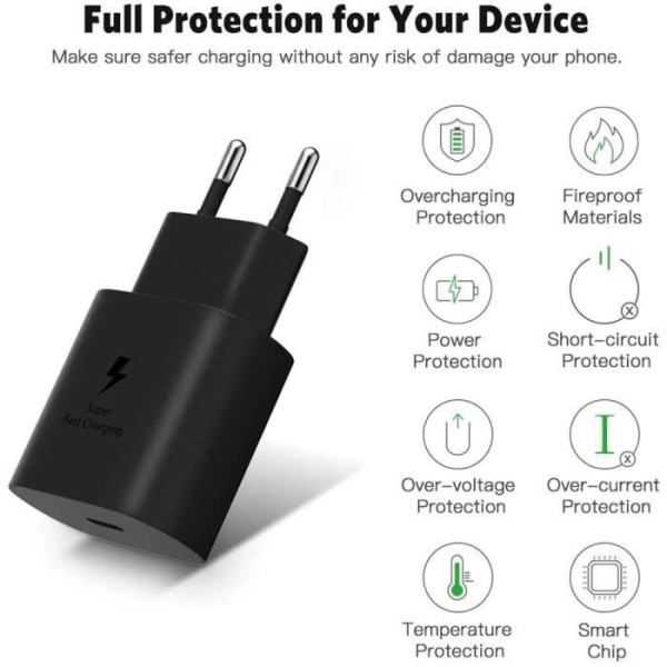 Snabbladdare 25W - E.F.CONNECTION - USB-C - Kompatibel med Redmi Note 14 13 12 11 10 - Svart - Snabbladdare Svart