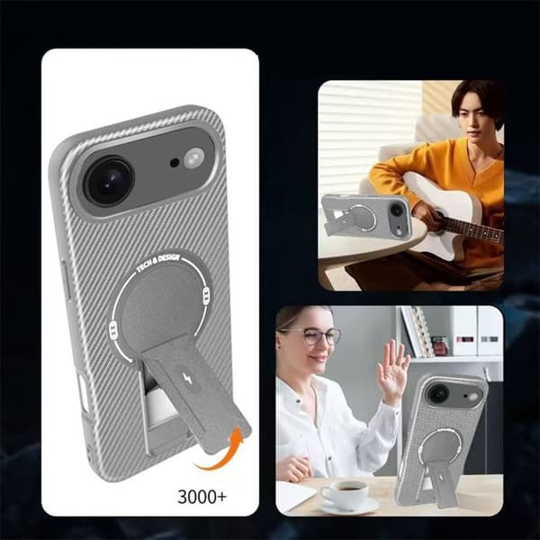Skyddshölje - BOOLING - för iPhone Air - med Magnetring och Stativ Grå - 2 Härdade Glas Grå