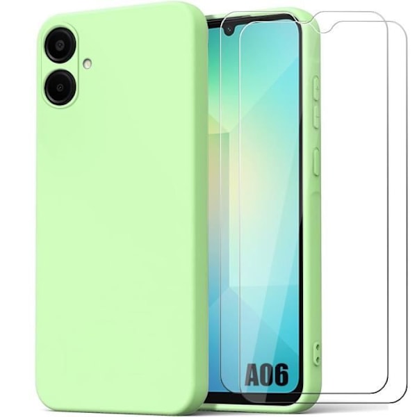 Fodral + 2 härdade glasögon för Samsung Galaxy A06, Slim Mjukt Flytande Silikonskydd Matt Effekt Grön