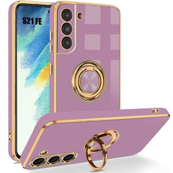 Fodral till Samsung Galaxy S21 FE (ej för S21) - Lila - Stötsäker mjuk TPU, design med roterande ringhållare